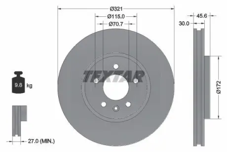 A_Диск гальмівний OPEL Astra/Zafira "F D=321mm "09>> ="" TEXTAR 92256803