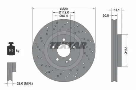 Диск гальмівний MERCEDES A(W176)/ B(W246)/GLA(X156) "F D=320mm "12>> ="" TEXTAR 92262105