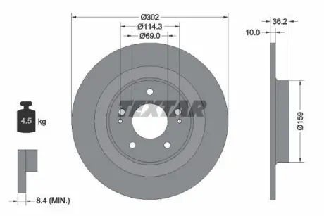 Диск гальмівний задн Лів/Прав CITROEN C4 AIRCROSS MITSUBISHI ASX, ECLIPSE CROSS, OUTLANDER III PEUGEOT 4008 1.5-3.0 02.10- TEXTAR 92267403