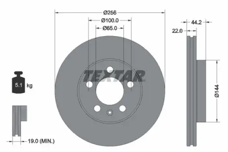 Диск гальмівний передн Лів/Прав AUDI A1, A1 ALLSTREET, A1 CITY CARVER SEAT ARONA, IBIZA V SKODA FABIA IV, KAMIQ, SCALA VW POLO VI 1.0-2.0 01.17- TEXTAR 92303803