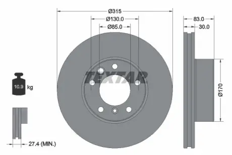 Диск гальмівний MERCEDES G(W463) "F D=315mm "98>> ="" TEXTAR 92304905