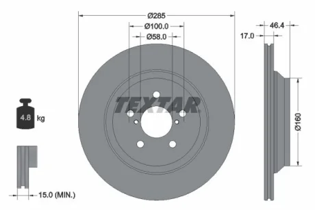 Диск гальмівний (задній) Subaru Impreza/XV 16- (285x17) PRO TEXTAR 92309303