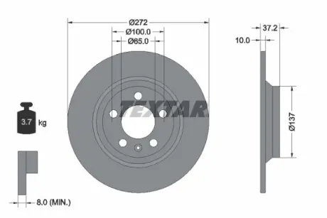Диск гальмівний задн Лів/Прав AUDI A1, A1 ALLSTREET, A1 CITY CARVER VW POLO VI 1.0-2.0 06.17- TEXTAR 92315303
