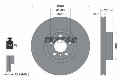 Диск гальмівний передн Прав BMW X4 (F26) 3.0 12.15-03.18 TEXTAR 92320505