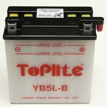 12V,5Ah,д. 121, ш. 61, в.131, объем 0,4, вес 2 кг, без электролитка TOPLITE YB5L-B (фото 1)