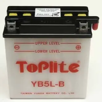 12V,5Ah,д. 121, ш. 61, в.131, объем 0,4, вес 2 кг, без электролитка TOPLITE YB5L-B