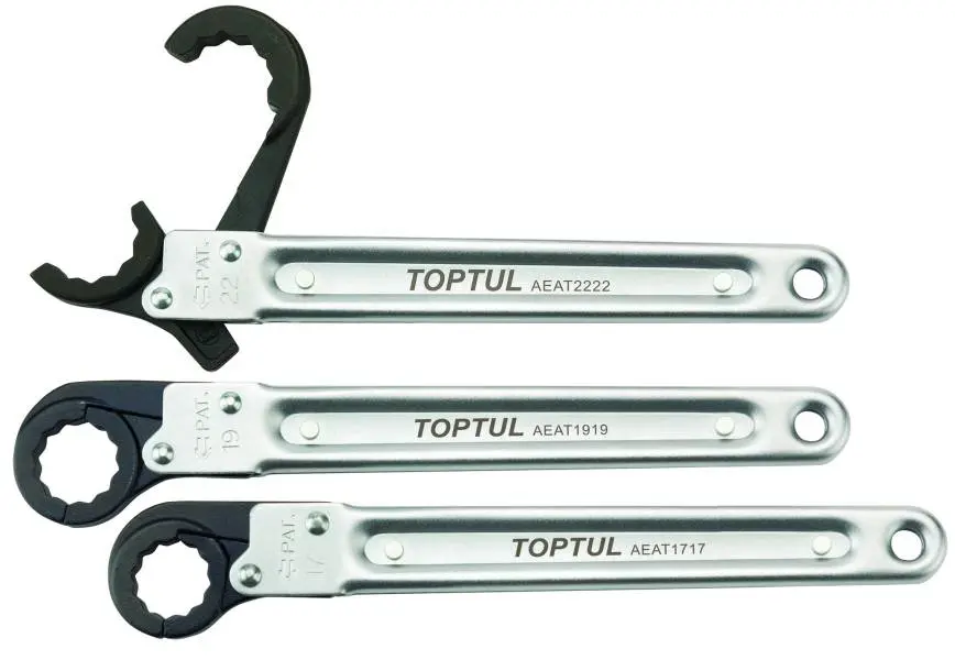 (EN) Open-end ring wrench 12-кутна 22 мм пряме, довжина: 220 мм, 1 шт, для гальмівіних трубок Toptul AEAT2222 (фото 1)