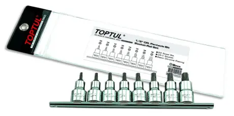 Набор бит пятигранных впрессованных в головку 1/2" TORX T20-T55 с отверстием 8 ед.. TOPTUL Toptul GAAG0806