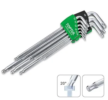 Набір ключів TORX Tamper, тип: "L" T10H, T15H, T20H, T25H, T27H, T30H, T40H, T45H, T50H, 9 шт Toptul GAAL0928
