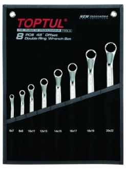 (EN) Double-ended ring wrench - offset 12-кутна, 6x7, 8x9, 10x11, 12x13, 14x15, 16x17, 18x19, 20x22, тип: (EN) bent, 45°, 8 шт Toptul GPAH0804