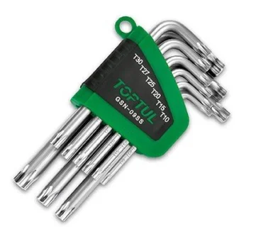 Набір ключів TORX, тип: "L" T10, T15, T20, T25, T27, T30, T40, T45, T50, 9 шт GSN-09SS Toptul GSN09SS