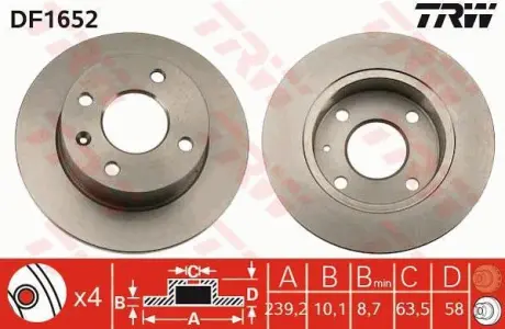 Диск гальмівний (1 шт.) FORD (Europe) Escort/Escort 35/Escort 55/Escort 60/Escort-Express 35/Es ="" TRW DF1652