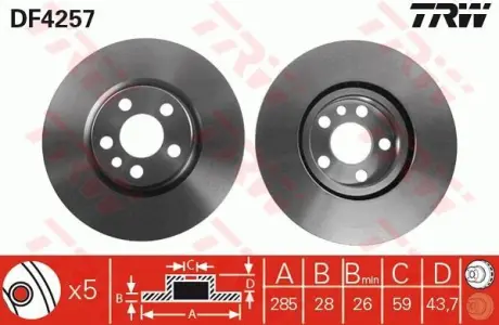 Диск гальмівний (1 шт.) CITROEN/FIAT/LANCIA/PEUGEOT C8/Jumpy/Scudo/807/Expert F "99>> ="" TRW DF4257