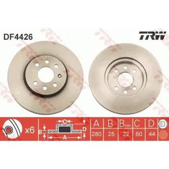 Диск гальмівний (1 шт.) OPEL Astra H/Combo/Meriva "F D=280mm "02>> ="" TRW DF4426