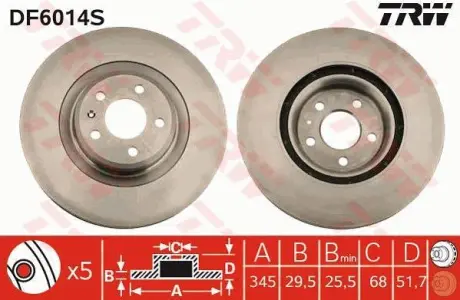 A_Диск гальмівний AUDI A4/A5/Q5 "F "D=345mm "08>> ="" TRW DF6014S
