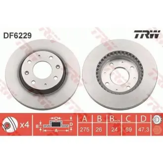 Диск гальмівний (1 шт.) KIA Cerato \'\'F D=275mm "04>> ="" TRW DF6229