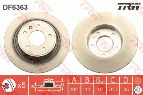 Диск гальмівний (1 шт.) OPEL/CHEVROLET Astra/Zafira/Cruz/Orlfndo/Volt "R D=292mm "09>> ="" TRW DF6363