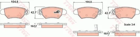 Комплект гальмівних колодок задн, CHEVROLET CORSA OPEL ASTRA G, ASTRA G CLASSIC, ZAFIRA A 1.2-2.2D 08.94-12.09 TRW GDB1352