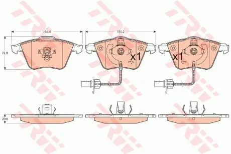 Гальмівні колодки дискові AUDI A4 Cabrio/A4 Cabrio Quattro/A4 Quattro/A6/A6 Quattro/A8/A8 Quattro/S ="" TRW GDB1554 (фото 1)