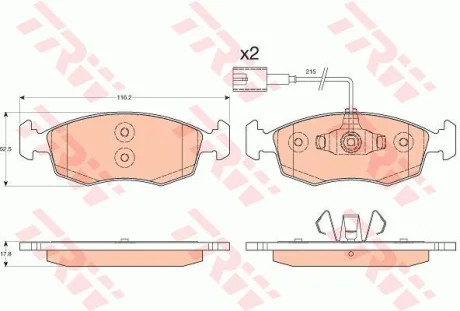 Комплект гальмівних колодок передн, FIAT 500, 500 C, GRANDE PUNTO, PANDA, PUNTO, PUNTO EVO, PUNTO EVO/HATCHBACK, PUNTO/HATCHBACK 0.9-1.4LPG 10.05- TRW GDB1900