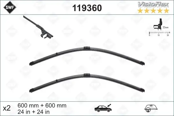 Щетки стеклоочистителя (600/600мм)) VW T5 SWF Valeo 119360 (фото 1)