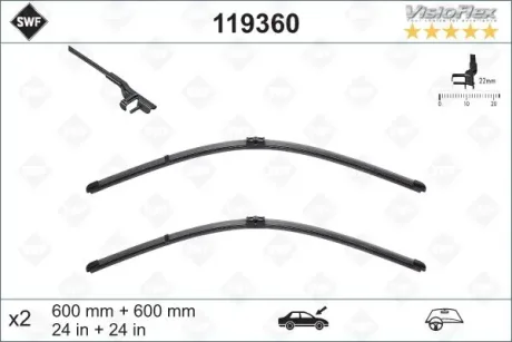 Щетки стеклоочистителя (600/600мм)) VW T5 SWF Valeo 119360
