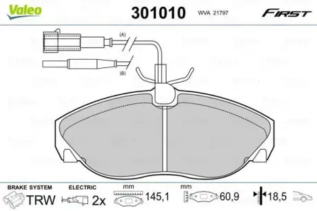 Гальмівні колодки дискові CITROEN/FIAT/PEUGEOT Jumper/Ducato/Boxer "F "94>> ="" Valeo 301010