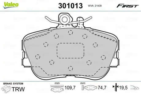 Гальмівні колодки дискові MERCEDES C-Class "1,8-2,8 "F "93-01 ="" Valeo 301013