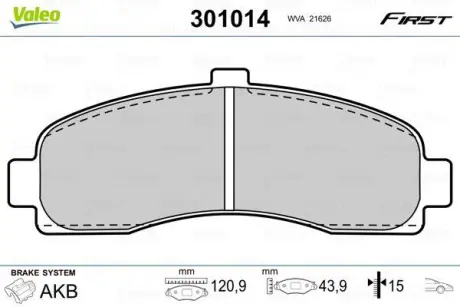 Гальмівні колодки дискові NISSAN Micra II "1,0-1,5 "F "92-02 ="" Valeo 301014