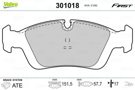 Гальмівні колодки дискові BMW 3/Z3/Z4 "1,6-3,0 "F "90-09 ="" Valeo 301018