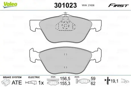 Гальмівні колодки дискові ALFA/FIAT 145-147/155/156/166/Bravo/Coupe/Marea "1,6-2,5 "F "95-10 ="" Valeo 301023