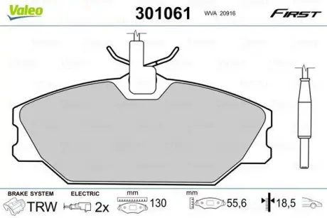 A_Гальмівні колодки дискові RENAULT/DAEWOO 25/Laguna/Megane/Safrane/Lublin "1,4-3,0 "F "84>> ="" Valeo 301061