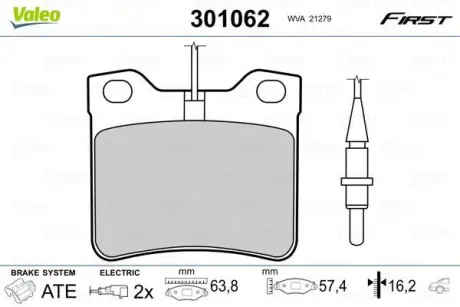 Гальмівні колодки дискові MERCEDES V-Class/Vito "2,0-2,8 "R "96-03 ="" Valeo 301062