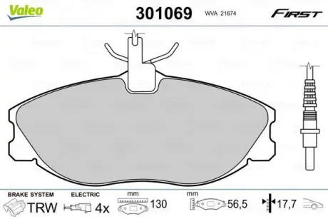 Гальмівні колодки дискові CITROEN/PEUGEOT Xsara/ZX/406/306 "1,9-3,0 "F "96-05 ="" Valeo 301069