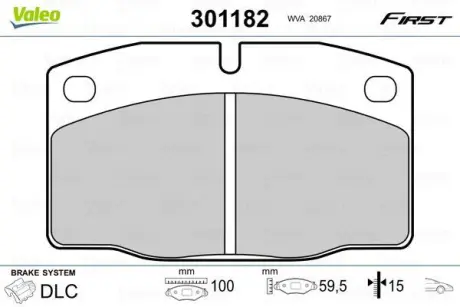 A_Гальмівні колодки дискові OPEL AsconaBC/CorsaA/KadettDE/MantaB/OmegaA/RekordE/VectraA "F "75-95 ="" Valeo 301182