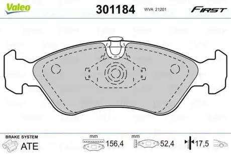 Гальмівні колодки дискові DAEWOO/OPEL Lanos/Nexia/AstraF/OmegaA/VectraAB "1,4-2,4 "F "86-05 ="" Valeo 301184