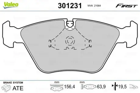 Гальмівні колодки дискові BMW 3/5/7/Z3/Z4 "1,8-5,0 "F "86-09 ="" Valeo 301231