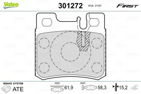 Гальмівні колодки дискові MERCEDES 190/Cabriolet/C-Class/E-Class/Kombi/SL/SLK "1,8-5,0 "R "85-01 ="" Valeo 301272