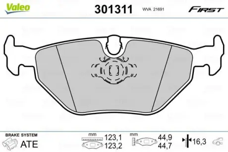 Гальмівні колодки дискові BMW 5(E39) "2,0-4,4 "R "95-04 ="" Valeo 301311