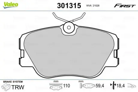 Гальмівні колодки дискові MERCEDES Coupe/E-Class/Kombi "2,0-3,0 "F "84-98 ="" Valeo 301315