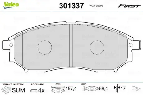 Гальмівні колодки дискові INFINITI/NISSAN/RENAULT EX/G/M/M37/Q70/Murano/Qashqai/Koleos "F "03>> ="" Valeo 301337