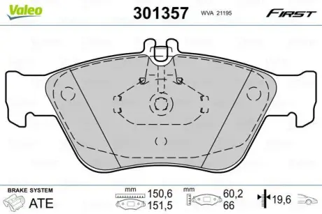Гальмівні колодки дискові MERCEDES CLK/E-Class/SLK "2,0-3,0 "F "95-04 ="" Valeo 301357