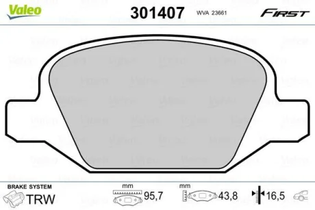 Гальмівні колодки дискові ALFA/FIAT/LANCIA 147/156/GT/Linea/Lybra "1,4-3,2 "R "97>> ="" Valeo 301407