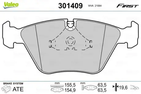 Гальмівні колодки дискові BMW 5(E39) "2,0-3,5 "F "95-04 ="" Valeo 301409