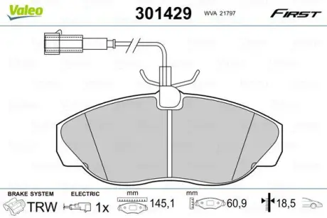 Гальмівні колодки дискові CITROEN/FIAT/PEUGEOT Jumper/Ducato/Boxer "F "94-02 ="" Valeo 301429