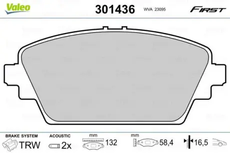 Гальмівні колодки дискові HONDA/MG Accord/ZR/ZS "1,8-2,5 "F "98-05 ="" Valeo 301436