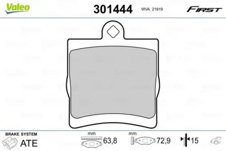 Гальмівні колодки дискові CHRYSLER/MB Crossfire/C-Class/CLC/CLK/E/SLK "1,6-3,2 "R "95-11 ="" Valeo 301444