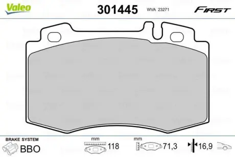 Гальмівні колодки дискові MERCEDES M-Class/S-Class/SL "2,7-6,0 "F "92-06 ="" Valeo 301445