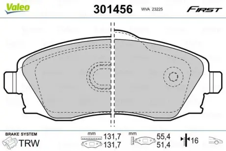 Гальмівні колодки дискові OPEL Combo/CorsaC/Meriva/Tigra "1,0-1,8 "F "00-10 ="" Valeo 301456
