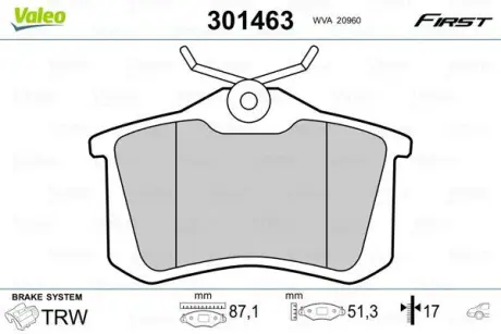 Гальмівні колодки дискові VAG/CITROEN/FIAT/FORD/PEUGEOT A1-8/Berlingo/308/Golf "1,0-6,0 "R "88>> ="" Valeo 301463